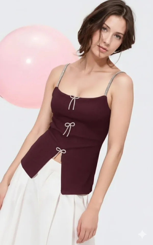 Burgundy_Premium_Bow_Embellished_Top_For_Women