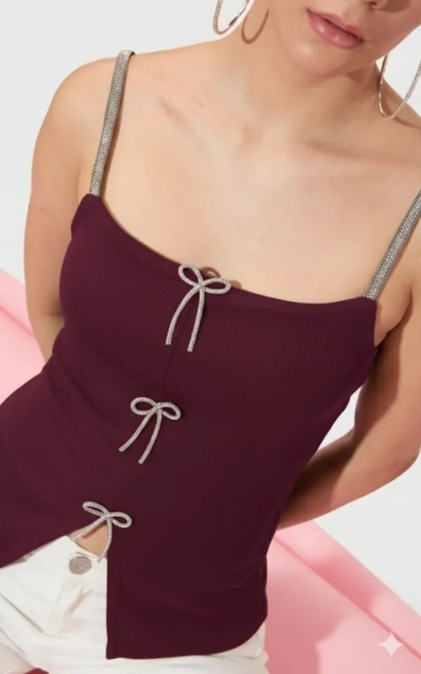 Burgundy_Premium_Bow_Embellished_Top_For_Women