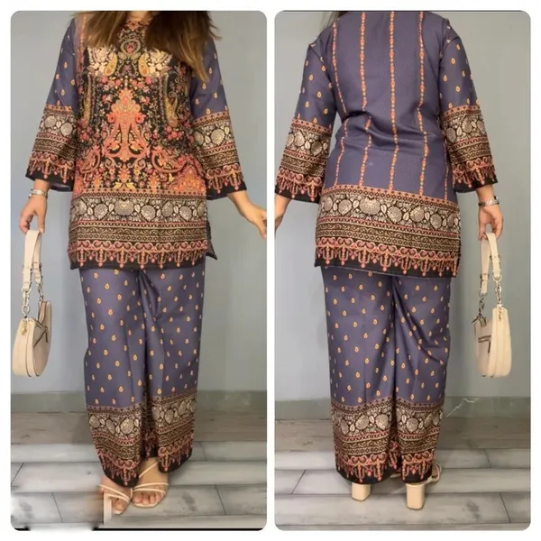 Blue_Imported_Rayon_Printed_Kurta_Pant_Set_For_Women