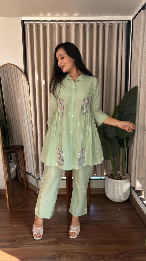 Mint_Green_Cotton_Flared_Embroidered_Kurta_Set_For_Women