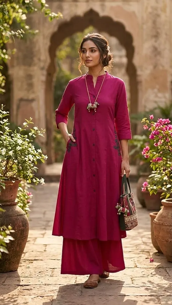 Magenta_Cotton_Straight_Kurta_Set_For_Women
