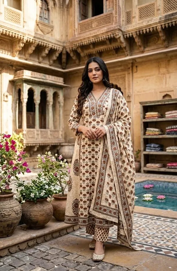 Beige_Cotton_Straight_Printed_Kurta_Set_For_Women
