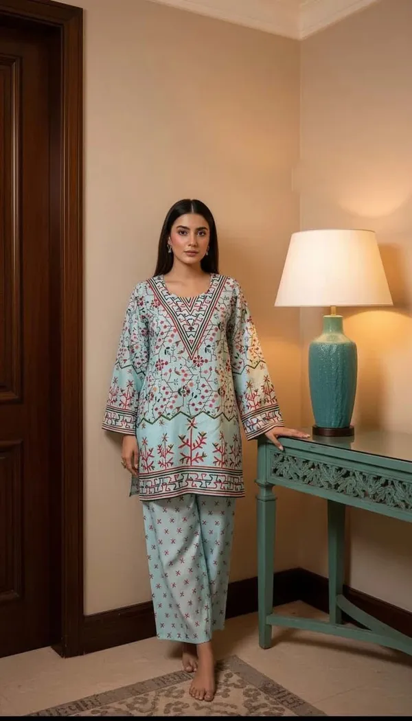 Blue_Turkish_Slub_Straight_Kurta_Set_For_Women