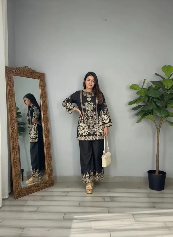 Black_Imported_Rayon_Embroidered_Kurta_Set_For_Women