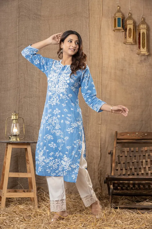 Blue_Cotton_Straight_Floral_Print_Kurta_Set_For_Women