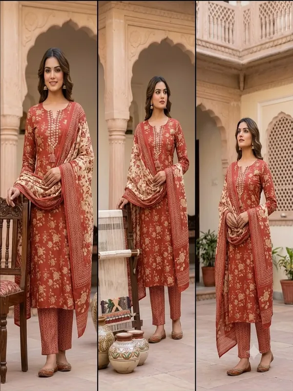 Rust_Cotton_Straight_Kurta_Set_For_Women