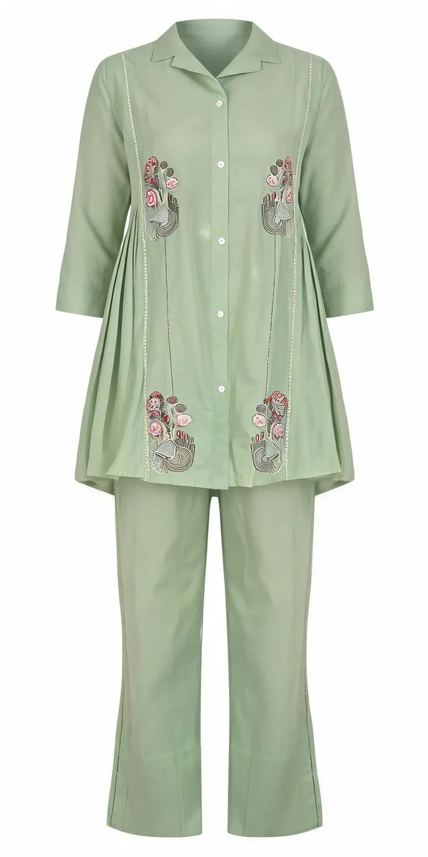 Mint_Green_Cotton_Flared_Embroidered_Kurta_Set_For_Women