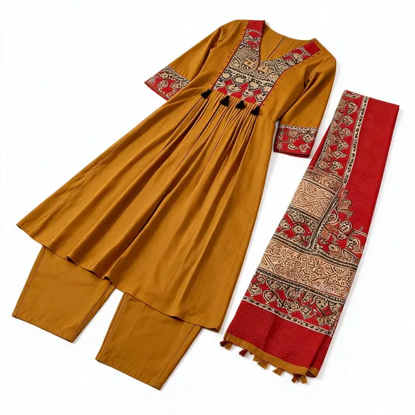 Mustard_Cotton_Anarkali_Printed_Kurta_Set_For_Women