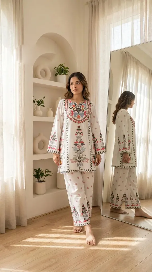 Cream_Turkish_Slub_Straight_Kurta_Set_For_Women