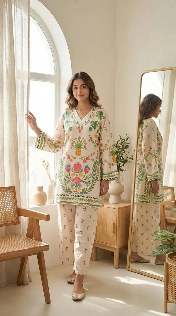 Cream_Turkish_Slub_Straight_Kurta_Set_For_Women