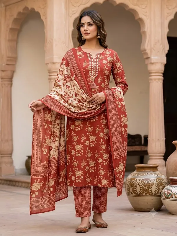 Rust_Cotton_Straight_Kurta_Set_For_Women