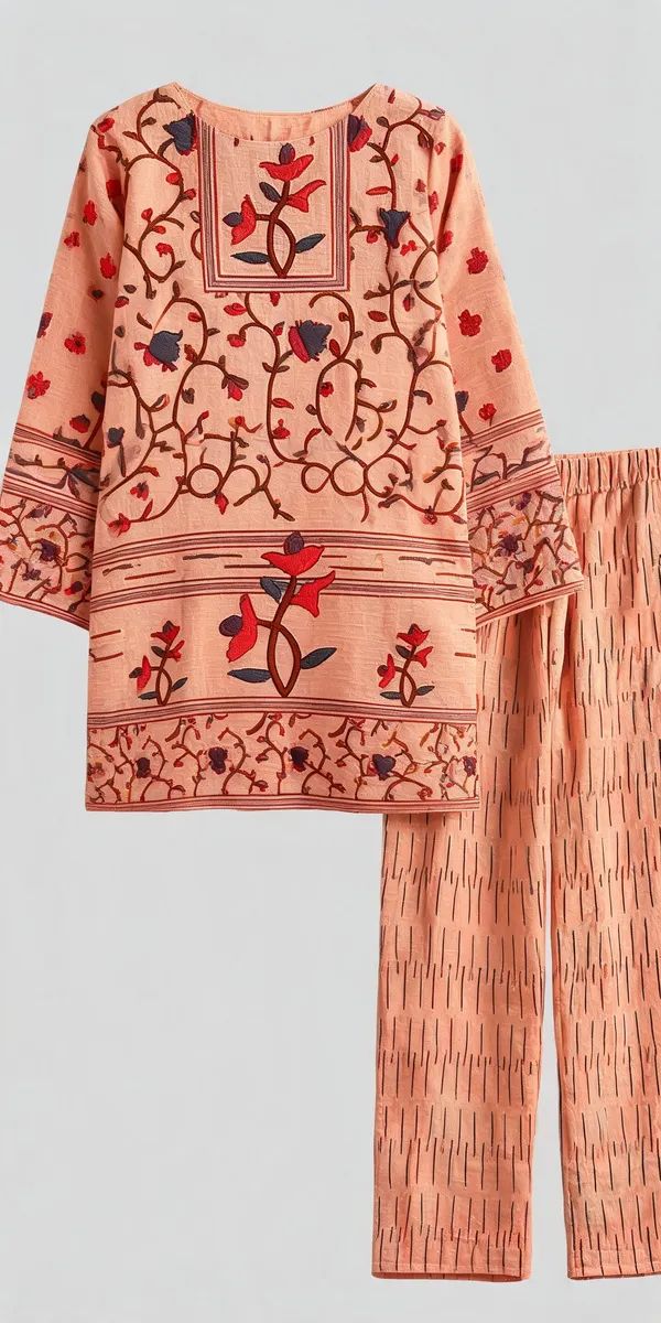 Peach_Turkish_Slub_Straight_Kurta_Pant_Set_For_Women