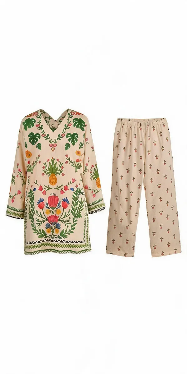 Cream_Turkish_Slub_Straight_Kurta_Set_For_Women