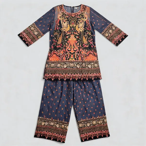 Blue_Imported_Rayon_Printed_Kurta_Pant_Set_For_Women