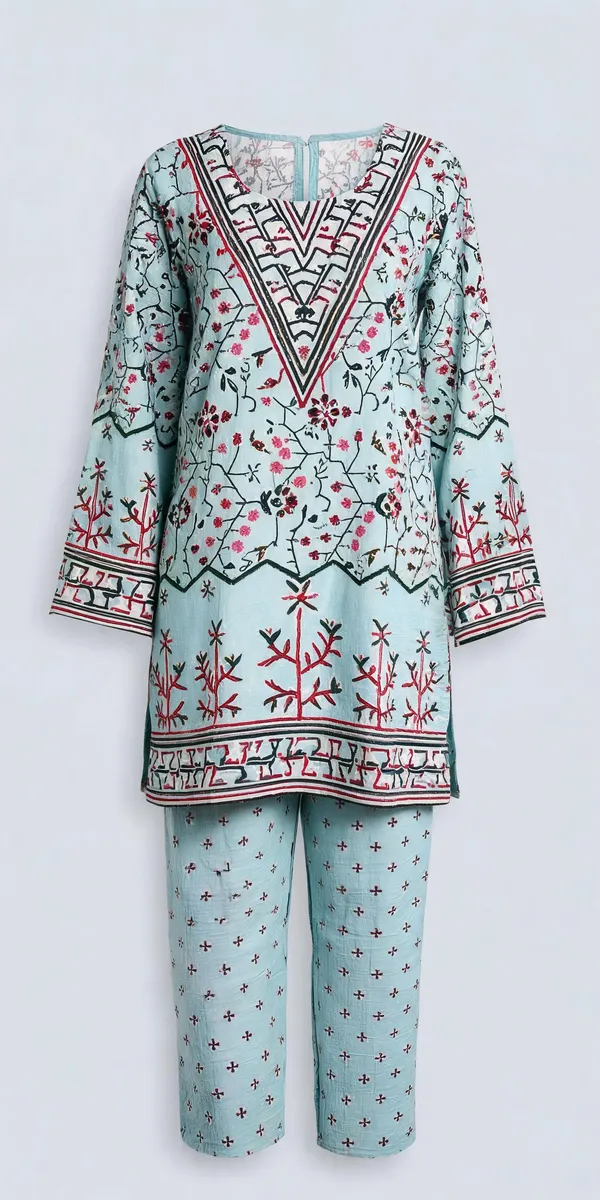 Blue_Turkish_Slub_Straight_Kurta_Set_For_Women