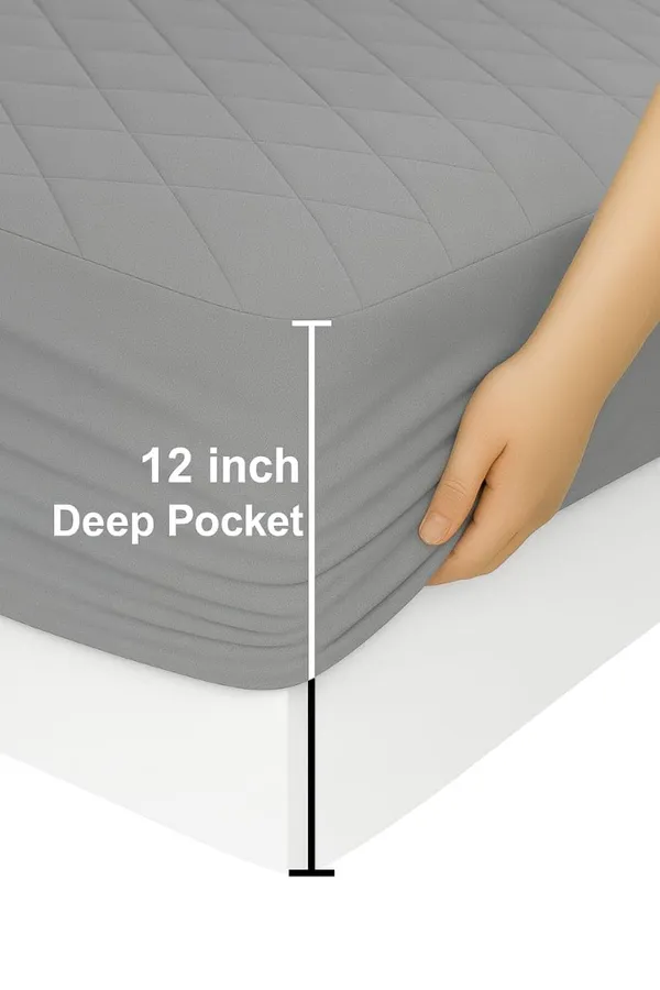 Grey_Ultra_Soft__Waterproof_Fitted_Mattress_Protector_Breathable_Hypoallergenic_Noiseless_