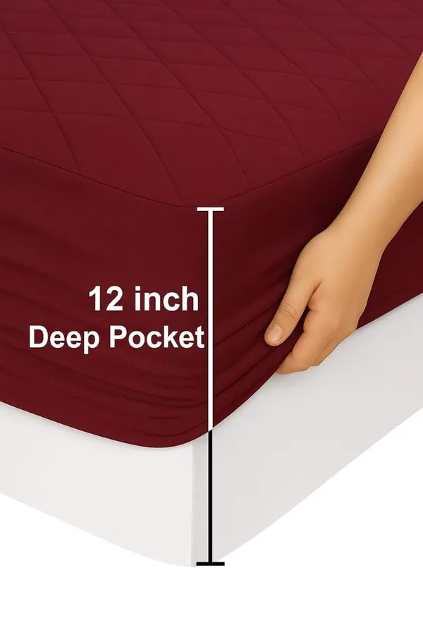 Maroon_Cotton_Quilted_Waterproof_Mattress_Protector_Breathable_Hypoallergenic_Noiseless_Ultra_Soft_Fitted_Mattress_Topper