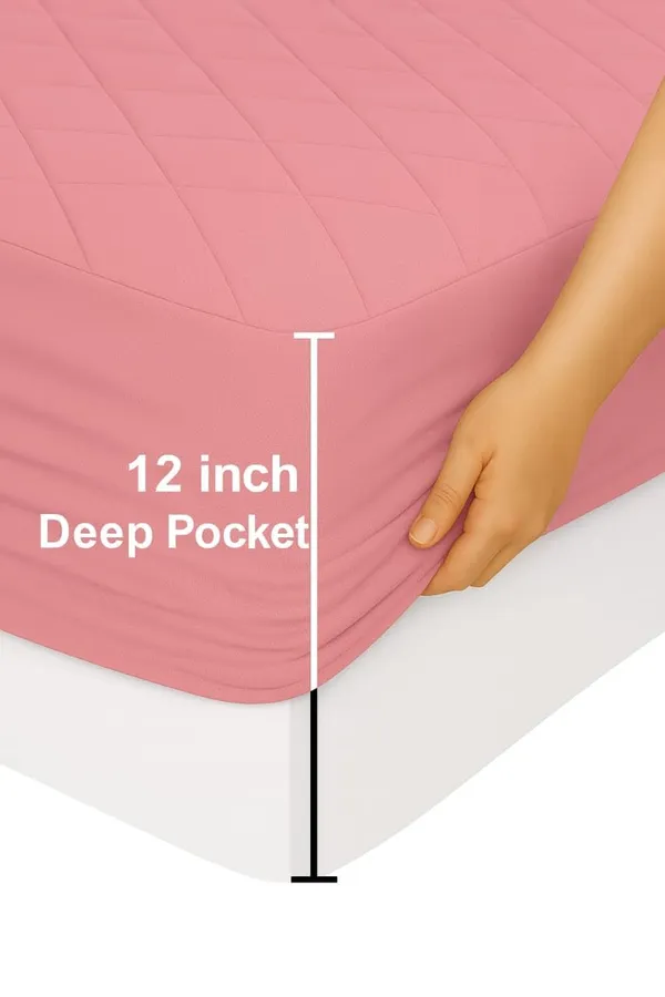 Pink_Ultra_Soft_Waterproof_Fitted_Mattress_Protector_Breathable_Hypoallergenic_Noiseless_