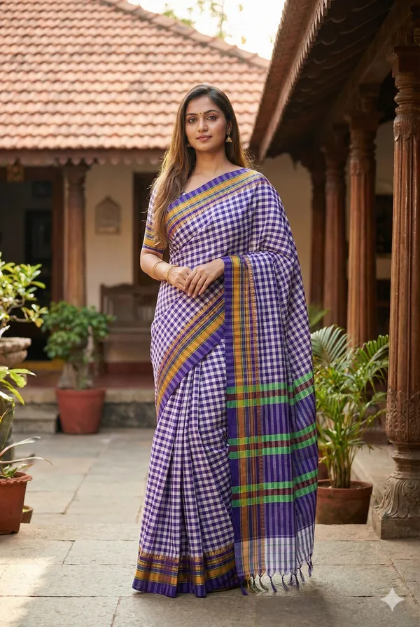 Navy_Blue_Navy_Blue_Premium_Soft_Cotton_Cheqs_Saree_For_Women