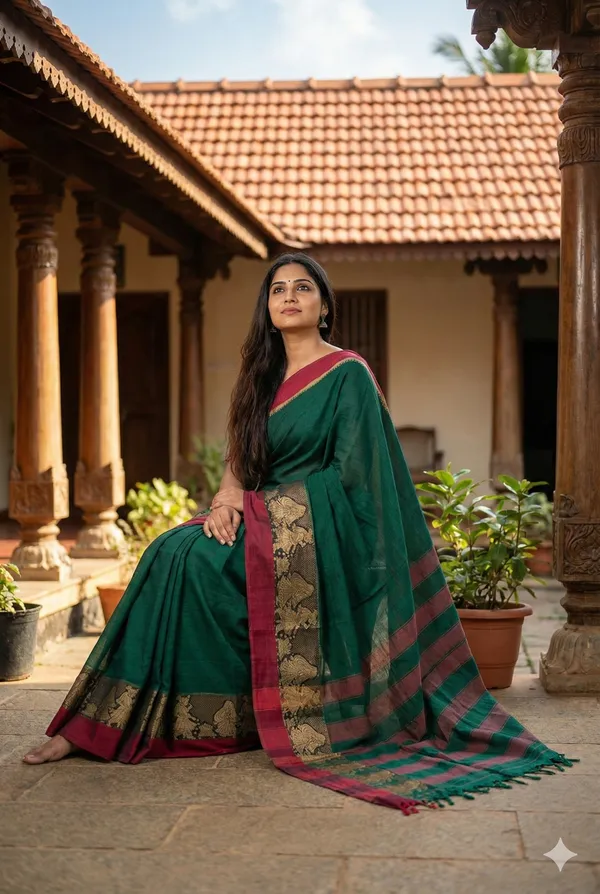 Green_Agni_Border_Pure_Narayanpet_100%_Cotton_Saree_For_Women