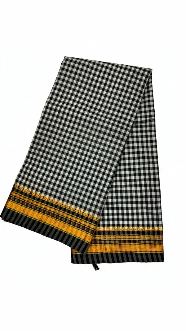 Black_and_white_lines_pallu_cheqs_cotton_saree|_6:20_m_lengthed_