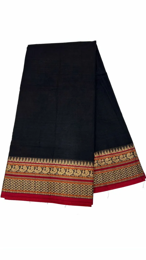 Black_small_peocock_pure_naraynpet_cotton_saree|_6.20_m_length_|_with_blouse