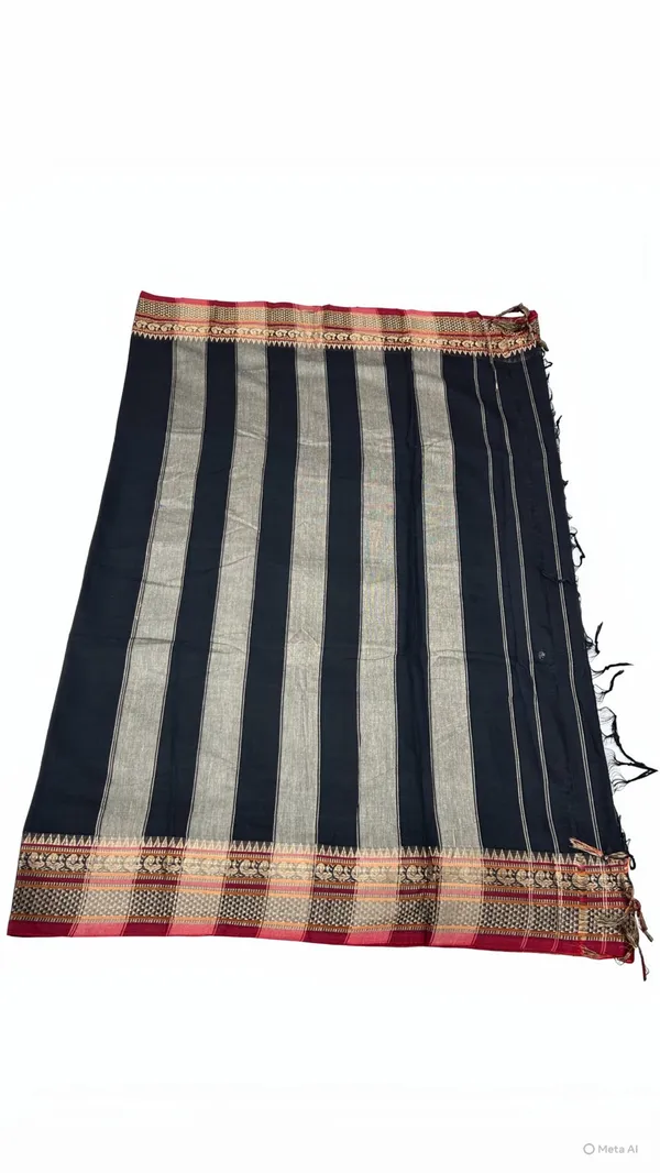 Black_small_peocock_pure_naraynpet_cotton_saree|_6.20_m_length_|_with_blouse