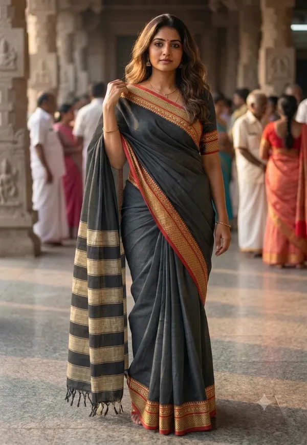 Black_small_peocock_pure_naraynpet_cotton_saree|_6.20_m_length_|_with_blouse