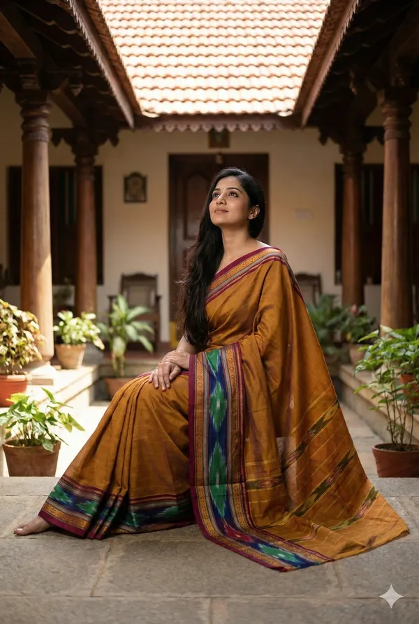 Mehendi_100%_Cotton__Naraynpet_Kochampalli_Border_Saree_For_Women