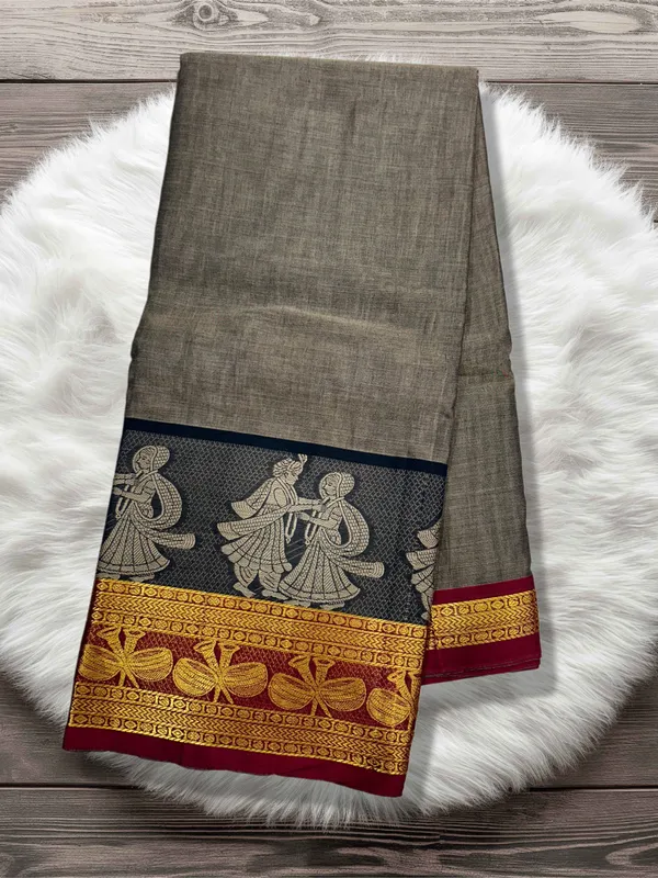 Brown_100%_Cotton_Sona_Chandi_Border_Saree_For_Women