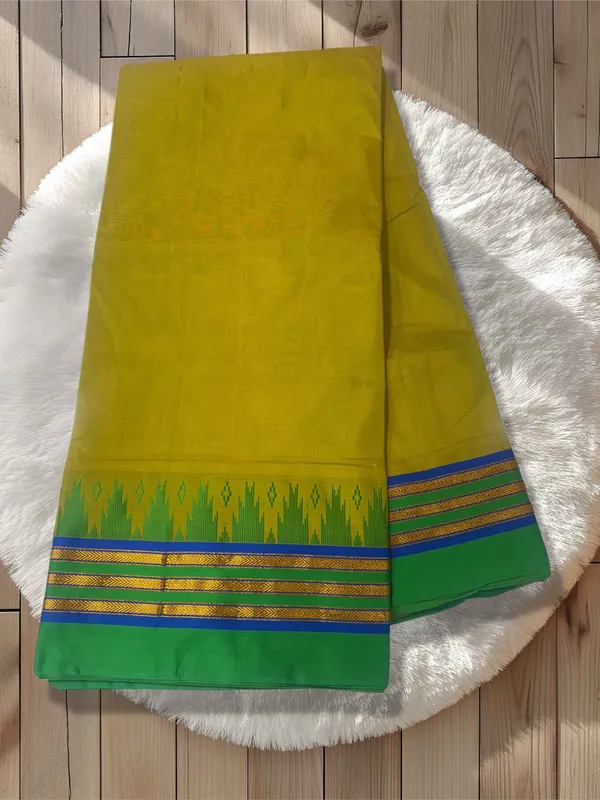 Mehendi_Cotton_Mini_Temple_Border_Saree_For_Women