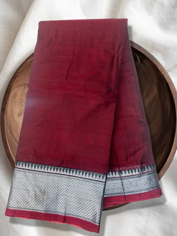 Maroon_100%_Cotton_Silver_Saree_For_Women
