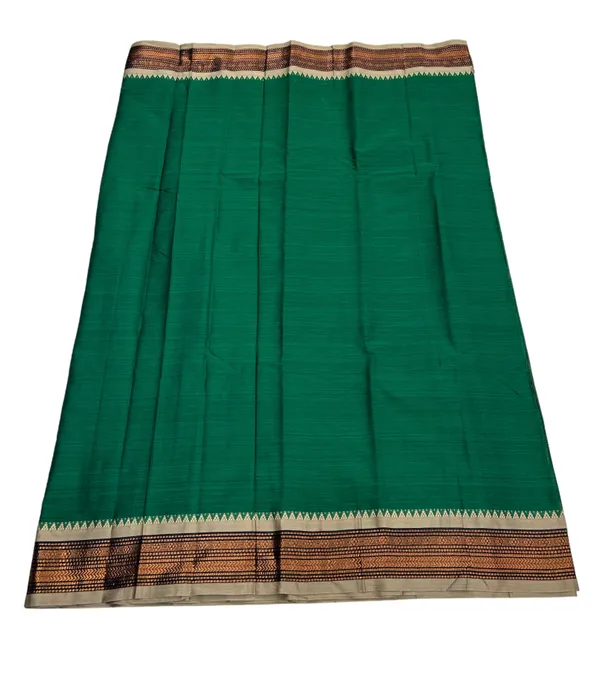 Green_Cotton_Small_Zari_Border_Narayanpet_Saree_For_Women