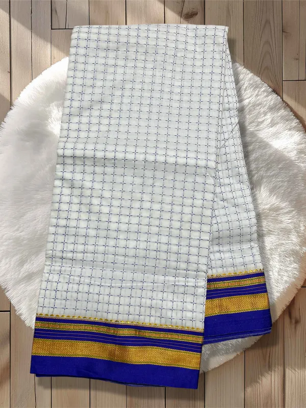 White_&_Blue_Cotton_Star_Plus_Design_Saree_For_Women