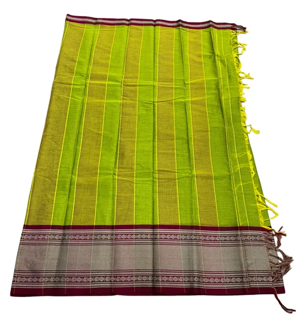 Mehendi_Green_Cotton_Thread_Border_100%_Saree_For_Women