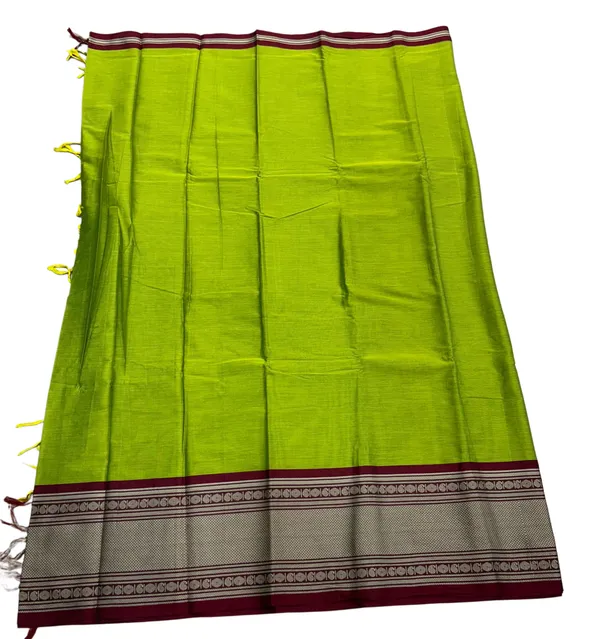 Mehendi_Green_Cotton_Thread_Border_100%_Saree_For_Women