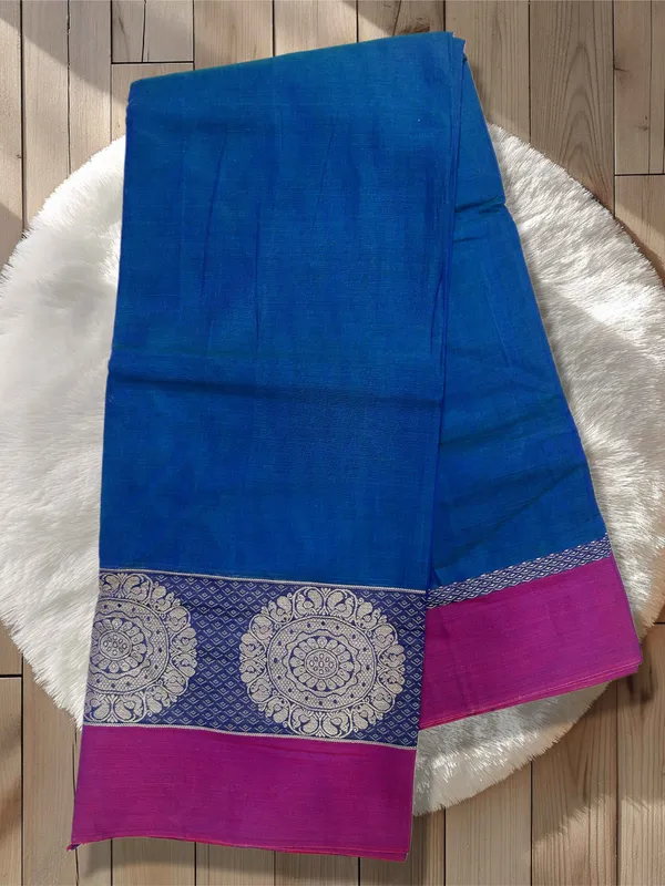 Blue_Dollar_Border_Pure_Narayanpet_100%_Cotton_Saree_For_Women