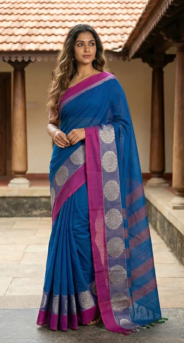 Blue_Dollar_Border_Pure_Narayanpet_100%_Cotton_Saree_For_Women