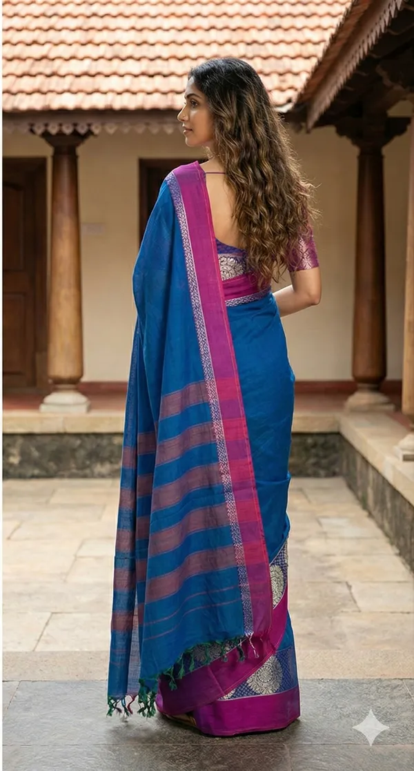 Blue_Dollar_Border_Pure_Narayanpet_100%_Cotton_Saree_For_Women