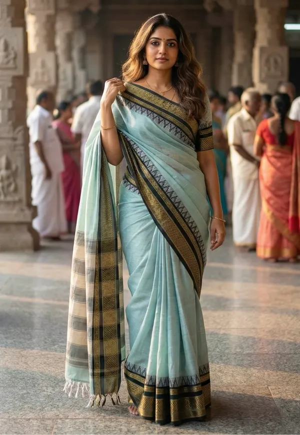 Light_Cream_G_M_Temple_Border_Saree_For_Women