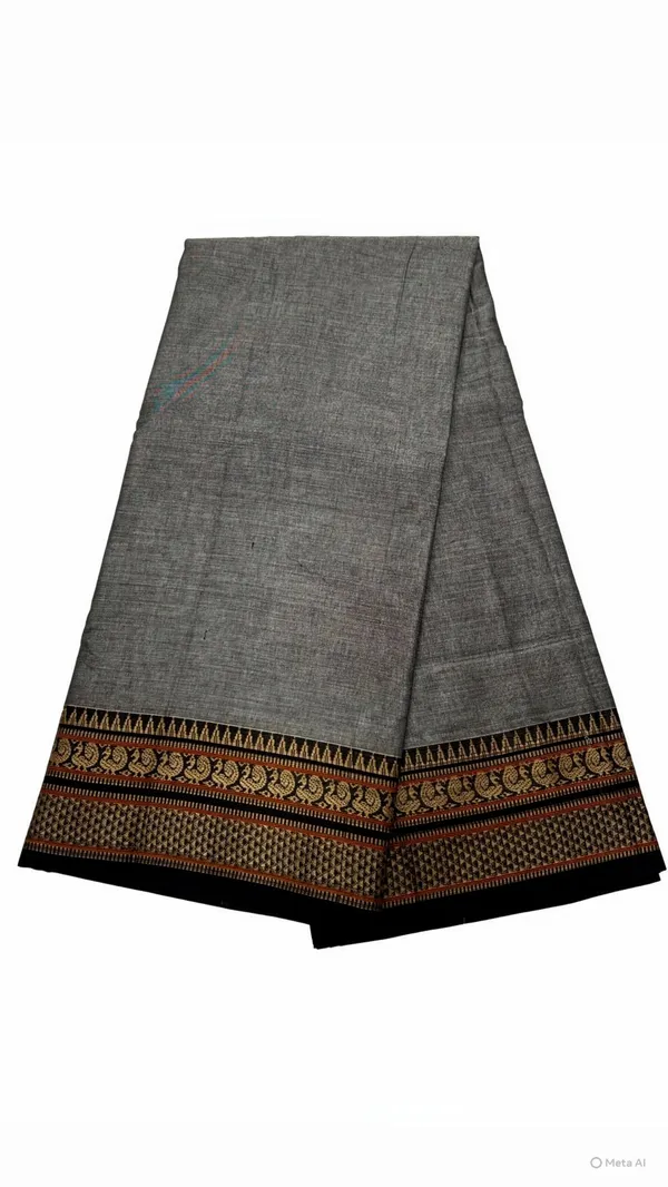 Handloom_Ilkal_Cotton_Silk_Saree_|_Grey_Body_with_Black_&_Gold_Traditional_Zari_Border_|_with_Blouse_|_Soft_Lightweight_Ethnic_Saree_with_Running_Blouse_Piece_|_6.2_Meter