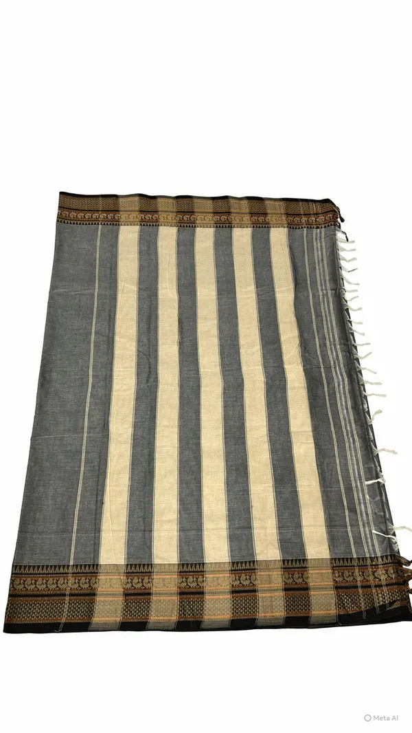 Handloom_Ilkal_Cotton_Silk_Saree_|_Grey_Body_with_Black_&_Gold_Traditional_Zari_Border_|_with_Blouse_|_Soft_Lightweight_Ethnic_Saree_with_Running_Blouse_Piece_|_6.2_Meter