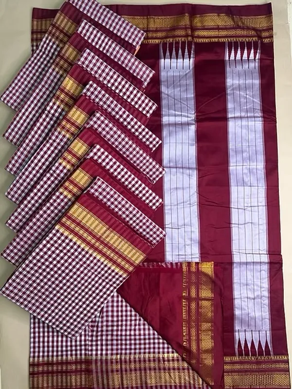 Ilkal_Cotton_Silk_Saree_for_Women_|_White_&_Maroon_Checks_Body_with_Traditional_Temple_Border_|_Rich_Silk_Pallu_|_Handloom_Inspired_Ethnic_Saree_|_Includes_Running_Blouse_Piece
