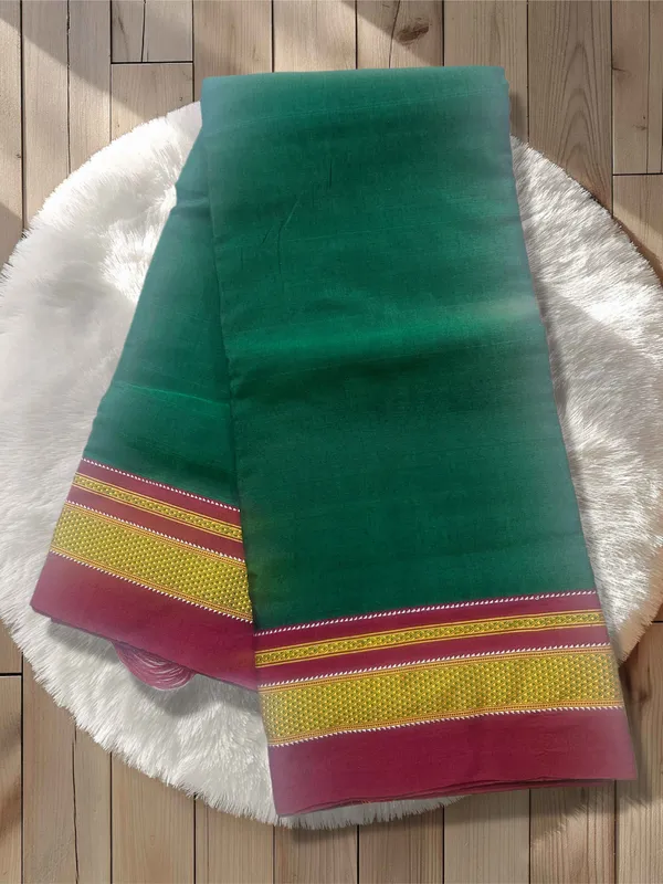 Ilkal_silk_pallu_green_saree_100%_cotton_+_silk_pallu