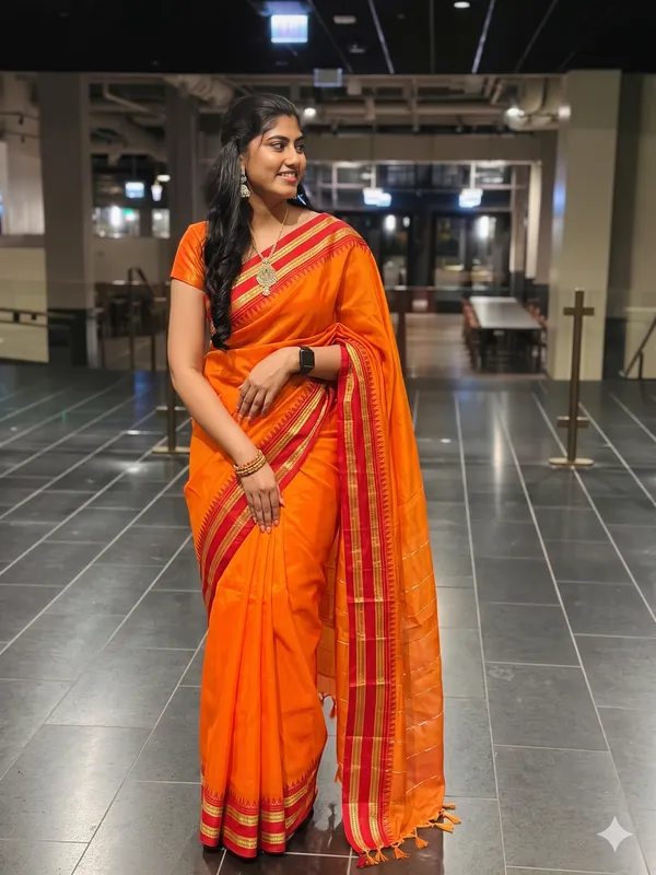 NRPT_Vibrant_Orange_Saree_with_Traditional_Red_Temple_Zari_Border