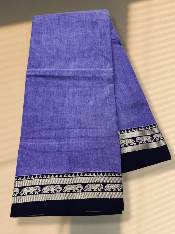 Lavender_Pure_Mercerised_Cotton_Saree_with_Small_Elephant_Border_|_6.20m_Length_with_Running_Blouse_|_Soft_Lightweight_Traditional_Wear