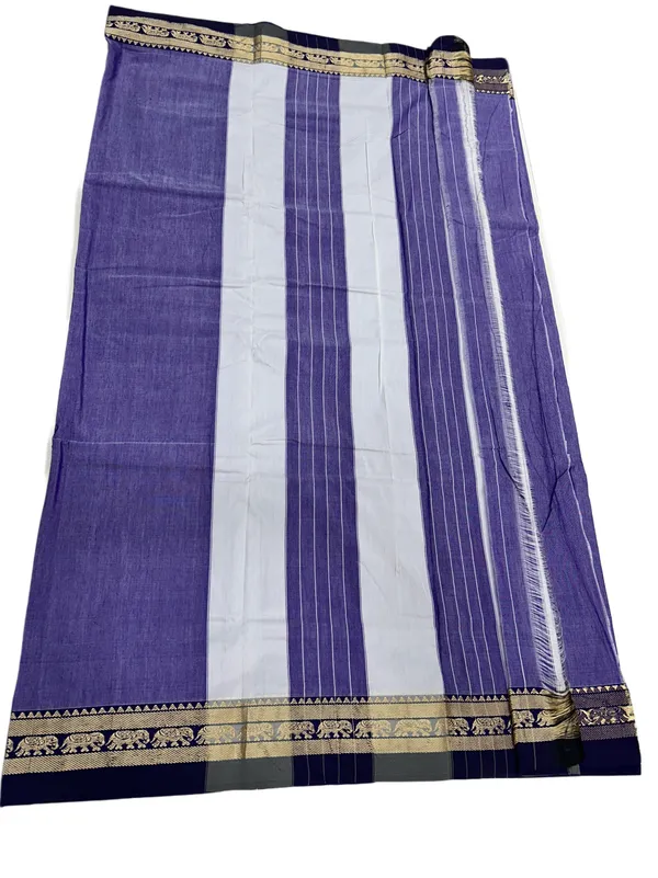 Lavender_Pure_Mercerised_Cotton_Saree_with_Small_Elephant_Border_|_6.20m_Length_with_Running_Blouse_|_Soft_Lightweight_Traditional_Wear
