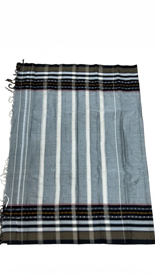 Light_Grey_with_Black_Traditional_Woven_Border_|_Soft_Handloom_Cotton_|_6.20_Meter_with_Running_Blouse_Piece