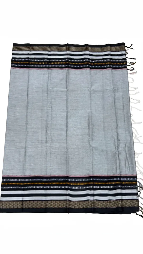 Light_Grey_with_Black_Traditional_Woven_Border_|_Soft_Handloom_Cotton_|_6.20_Meter_with_Running_Blouse_Piece