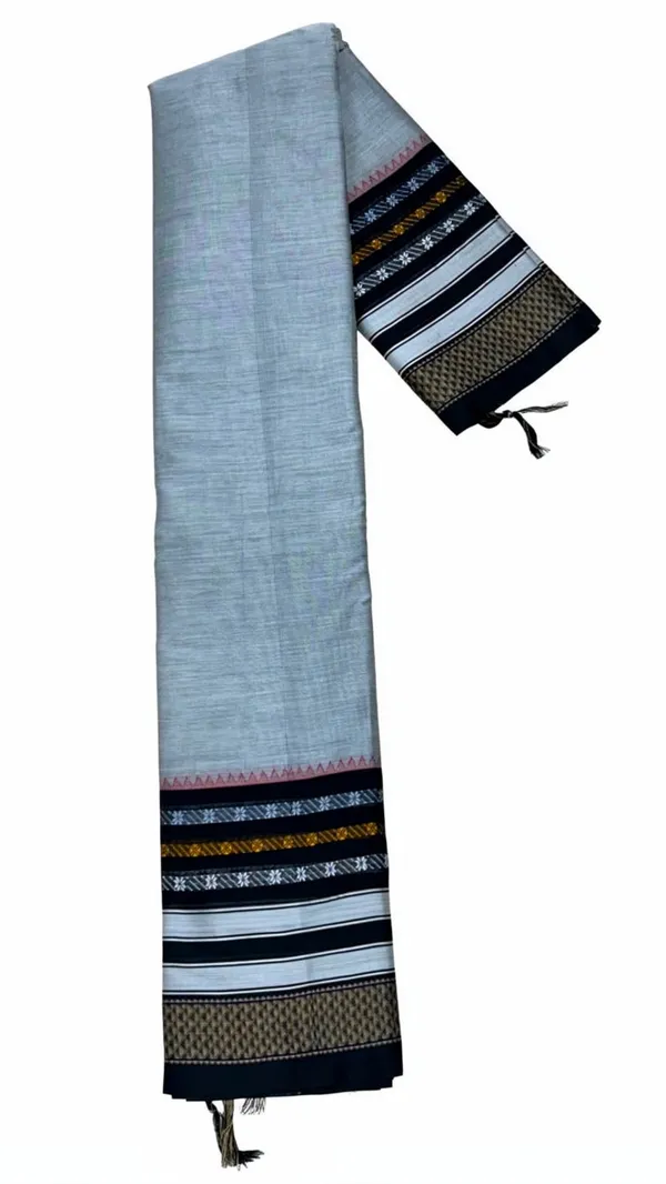Light_Grey_with_Black_Traditional_Woven_Border_|_Soft_Handloom_Cotton_|_6.20_Meter_with_Running_Blouse_Piece